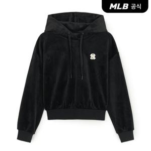 [MLB] 여성 베이직 골지 벨로아 크롭 후드티 NY (Black)