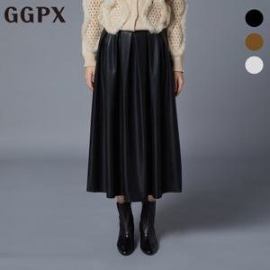 GGPX  페이크 레더 백 밴딩 롱 플레어 스커트 (GOBSK028F)