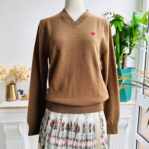 꼼데가르송 남녀공용 브이넥 울 스웨터 P1N078 000 BROWN