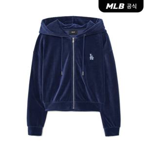 [MLB] 여성 베이직 벨벳 크롭 후드 집업 LA (Navy)