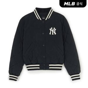 [코리아공식] 여성 바시티 다이아퀼팅 립 크롭 패딩자켓 NY (Black)