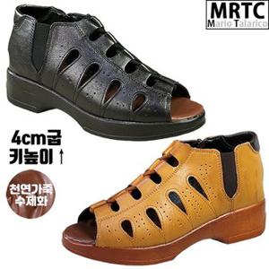 천연소가죽 밴딩자수 지퍼 키높이샌들 4cm 수제화샌들