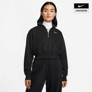 우먼스 나이키 스포츠웨어 피닉스 플리스 오버사이즈 하프집 크롭 스웻셔츠 NIKE DQ5768-010