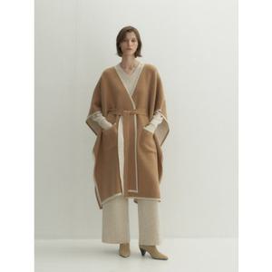 Cashmere 100% Diana Drape Cape Coat (Bright Camel)