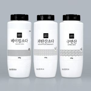 [3종세트] 톡톡톡 뿌리는 과탄산소다+구연산+베이킹소다 450g / 천연세제 다목적세제