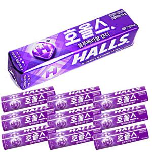 HALLS 호올스 스틱 멘톨 사탕 졸음방지 캔디 블루베리 10개