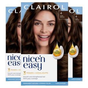 클레롤 Clairol 나이스앤이지 영구 염색약, 4 다크 브라운 3개 팩, 퓨어 물 염색약