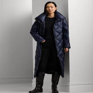 로렌랄프로렌 여성 맥시 다이아몬드 퀼팅 푸퍼 코트 롱패딩 네이비/블랙