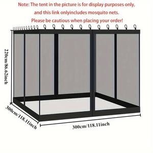 TEMU 1개 야외 모기장 슬라이드 링 포함 - 파티오, 현관, 정원 및 뒷마당용 선쉐이드 캐노피 스크린 - 내구성 있는 폴리에스터, 지퍼 클로저, 검정색