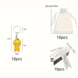 TEMU [최고 평점] 30개, 만화 귀여운 과일 오리 키체인 삼차원 소프트 고무 인형 학교 가방 펜던트 작은 선물, 10개 펜던트, 10개 감사 카드, 10개 툴 가방
