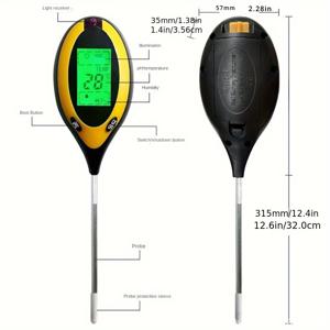 TEMU 4-in-1 토양 테스터 키트: pH, 수분, 빛 및 온도 - 내구성 있는 ABS 수지, LED 디스플레이, 녹 방지, 정원 및 야외 사용용