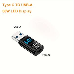 TEMU LED 디스플레이 USB-A to Type C OTG 어댑터: 실시간 전력 변화 표시, MacBook, Huawei, Xiaomi, Redmi, POCO 등과 호환