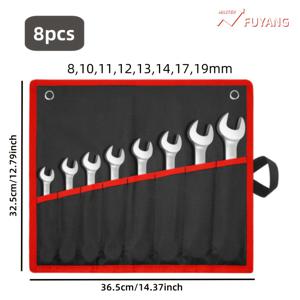 TEMU 8개 세트 빨간색과 검은색 천 가방 노동 절약형 이동식 헤드 래칫 렌치 세트 거울 크롬 도금 오픈 엔드 플럼 퀵 래칫 풀 세트