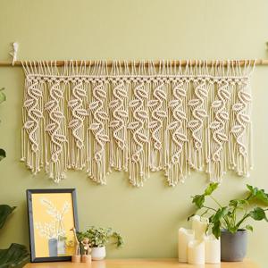 TEMU 1pc 홈 장식 수제 보헤미안 스타일 Macrame 태피스트리 벽 Tassels와 교수형 태피스트리 거실 홈 장식 (나무 기둥 제외)