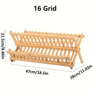 TEMU 16/20개 격자를 가진 접이식 대나무 그릇 건조대 - 주방 접시 건조대, 그릇을 위한 건조대 - 공간 절약 디자인|식기건조대|식기건조기
