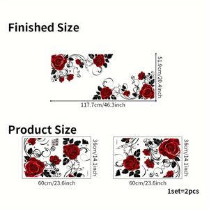 TEMU 현대적인 장미 꽃 벽 스티커, 2개 세트, 빨간색과 검정색 꽃 디자인, 플라스틱 자체 접착 벽 예술, 거실과 침실용 탈착 가능한 PVC 장식, 무전기로 전기 없이 매트 마무리