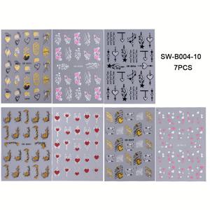 TEMU 7장 세트 3D 황금 빛나는 하트 사랑 네일 스티커 반사 발렌타인 셀프 접착 귀여운 만화 데칼 기하학적인 파도 라인 슬라이더 매니큐어 장식 팁|네일스티커