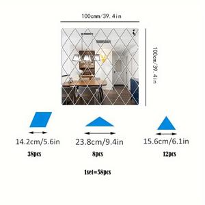 TEMU 벽 거울 스티커 1 세트, 기하학적 예술 장식이 있는 이동식 벽 스티커 다이아몬드 모양 아크릴 거울 벽 스티커 침실 가족 거실에 적합 DIY Creative Office 장식 Eid Al-Adha Mubarak