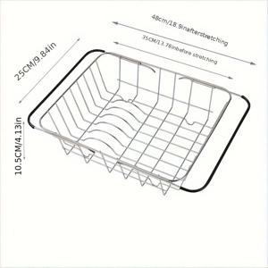TEMU 1pc 스테인리스 스틸 확장형 싱크대 설치형 접시 건조 랙, 조절 가능한 손잡이 포함 - 다목적 주방 싱크대 정리함, 과일, 채소 및 식기 건조 바구니|식기건조대|식기건조기|씽크대
