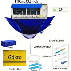 TEMU 디럭스 에어컨 청소 키트 - 95/130cm 두꺼운 먼지 커버와 물 주머니, 브러시 & 수건 세트, 가정용|창문형에어컨