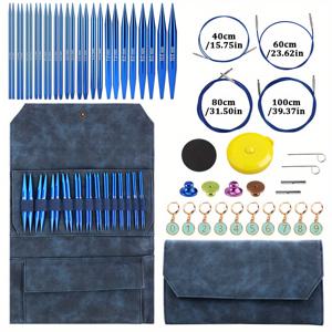TEMU 교체 가능한 원형 뜨개질 바늘 세트, 13쌍, 아노다이즈드 알루미늄 및 보관 케이스, 케이블 & 코드 뜨개질 필수품, 스티치 마커 포함 - 뜨개질 애호가를 위한 완벽한 선물, 다양한 색상