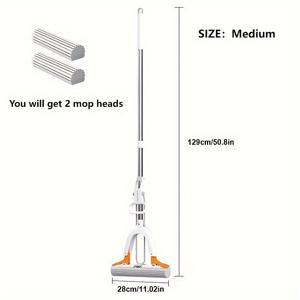 TEMU 조이보스 2-in-1 양면 스펀지 빗자루 세트 - 2개의 흡수성 헤드가 있는 1개의 자체 짜는 빗자루, 효율적인 청소를 위한 수동 핸즈프리 세척, 타일, 경목, 라미네이트 바닥에 이상적 - 플라스틱, 스테인리스 스틸 - 거실, 침실, 욕실, 주방에서 다목적 사용 - 전기 불필요