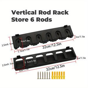 TEMU 1pc 6홀 벽걸이 낚싯대 랙, 내구성 있는 플라스틱 낚싯대 홀더, 낚시대 보관 디스플레이 랙, 설치 나사 액세서리와 함께