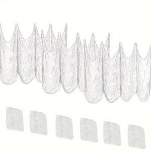 TEMU 6-팩 할로윈 무서운 천 장식 - 30x72 인치 스푸키 치즈클로스 원단 - 다재다능하고 늘어나는 유령의 집 소품 할로윈, 전기 없는 죽은 자의 날 장식 - 흑백 거즈 세트