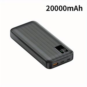 TEMU 20,000mAh USB-C 휴대용 충전기, 22.5W 초고속 충전 PD20W, LED 디스플레이, 듀얼 입력 및 출력, iPhone 15 Pro/14 Max/13/12 및 Android용 컴팩트 휴대용 충전기, 긴급 백업 배터리 팩|보조배터리|보조배터리20000