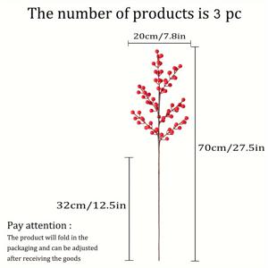 TEMU 3pcs 인공 빨간 베리 줄기, 러스틱 크리스마스 트리 장식, DIY 화환 액센트, 가정, 주방, 침실, 거실, 겨울 시즌을 위한 축제 휴일 꽃 배치, 전원 필요 없음, 플라스틱 소재.