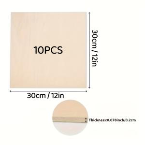 TEMU 10개 - 30*30Cm 크래프트 우드 보드 - 12X12인치, 2mm 두께, 매끄러운 표면 - 미완성 사각형 우드 보드, 레이저 커팅, 우드 버닝, 건축 모델, 스테이닝 및 DIY 프로젝트 페인팅 자유롭게 플레이 크리에이티브 장식 보드에 적합