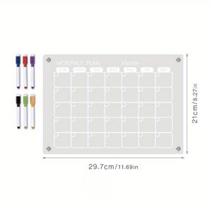 TEMU 1pc 주간 계획/월간 계획 아크릴 자기 계획 보드, 노트 보드, 메시지 메모 표시 지울 수 있는 투명 쓰기 보드, 6개의 마커 포함