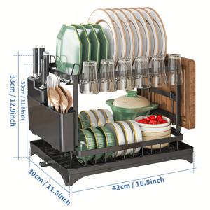 TEMU 다용도 2단 대용량 공간 절약형 식기 건조대|식기건조대|식기건조기