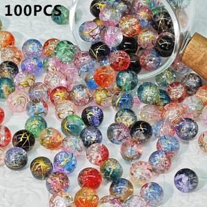 TEMU 6가지 색상의 100개 10mm 크랙글라스 비즈 - DIY 주얼리 만들기, 팔찌, 목걸이, 귀걸이용 라운드 크리스탈 공예 비즈 - 모던 홈 데코 & 웨딩 액세서리