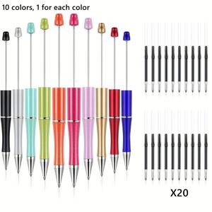 TEMU 플라스틱 구슬 볼펜으로 만든 30개의 창의적인 검은 잉크 볼펜과 교체용 리필 포함 DIY 비즈 볼펜 세트