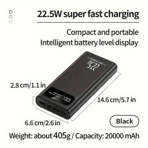 TEMU 20000MAH/10000MAH 휴대용 전원 은행, 배터리 팩 22.5W 고속 충전기, LED 전원 디스플레이/손전등 포함, 아이폰/ 휴대전화 디지털 전자 장비, 비상 예비 배터리 팩에 적합|보조배터리|보조배터리20000