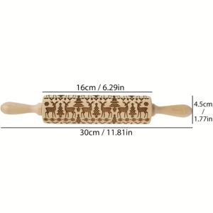 TEMU 1pc, 순록과 격자 패턴이있는 크리스마스 엠보싱 롤링 핀, 나무 양각 3D 쿠키 금형, 비스킷 퐁당 케이크, 반죽 롤러 용 레이저 새겨진 DIY 베이킹 도구