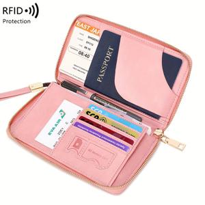 TEMU 휴대용 RFID 차단 여권 소지자, 비행기 티켓 클립, 지퍼 및 손목 스트랩이 있는 여행용 신용 카드 지갑