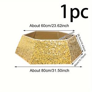 TEMU 1개 크리스마스 세퀸 트리 칼라 - 골드와 실버 폴리에스터로 만든 축제 장식 반짝이는 트리 스커트 스탠드, 크리스마스 및 겨울 휴일 시즌을 위한 전기 없음 및 깃털 없는 가정 장식