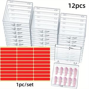 TEMU 12개의 프레스 온 네일 보관 상자와 네일 아트 접착제 스트립, 네일 아트 디스플레이 포장 상자, 인공 네일 홀더, 매니큐어 포장 정리함, 가짜 네일 보관 상자