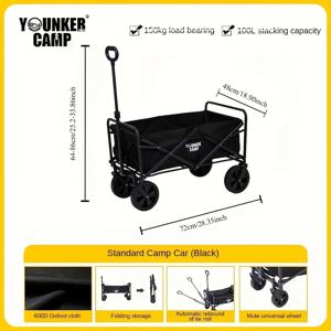 TEMU 예던커 캠프 접이식 여행 웨건, 400lbs 용량, 야외 휴대용 다목적 카트, 조절 가능한 롤링 돌리, 대형 바퀴, 모든 지형 비치 크루저, 전기 또는 배터리 필요 없음, 파티오, 스포츠, 쇼핑용