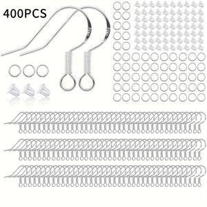 TEMU 925 스털링 실버 귀걸이 후크 50 쌍, 점프 링이 포함된 주얼리 만들기 용품 키트, 개 생선 훅 귀걸이 와이어, DIY 귀걸이용 200 개 고무 안전 백 스토퍼|물고기반지