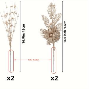 TEMU 4pcs, 샴페인 인공 글리터 베리 꽃 줄기 가지 나무 장식 선물 작은 꽃병 홈 웨딩 파티 장식