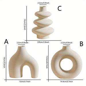 TEMU NJCHARMS 보호 시크 3피스 화이트 세라믹 화병 세트 - 팜파스 그라스, 결혼식 및 홈 데코에 이상적 | 거실, 침실, 커피 테이블용 기하학적 라운드 디자인