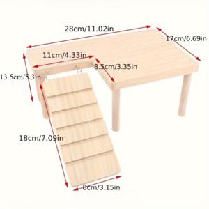 TEMU 1개의 나무 햄스터 서식지 놀이 세트 경사로 포함 - 시리아 햄스터, 저빌 및 작은 설치류를 위한 2단 애완동물 놀이터 및 쉼터