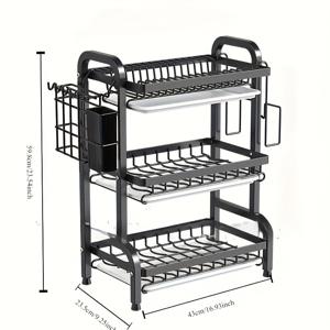 TEMU 공간 절약형 블랙 메탈 접시 랙 - 2/3단, 대용량 주방용품 및 도마 홀더 포함|식기건조대|식기건조기