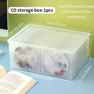 TEMU 리드가 있는 1개의 DVD CD 보관 상자, 큰 용량의 여행 가방, 휴대하기 쉬운, 쌓을 수 있는 투명한 정리함, 공간 절약형 용기, 가정용 보관 및 정리|CD플레이어