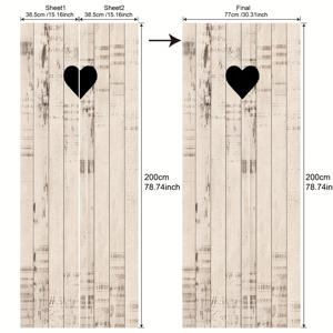 TEMU 2개 세트, 빈티지한 노란색 목재 문 스티커, 검은 하트 패턴, 벽화용 접착식, 냉장고 스티커, 방수 가능한 탈착식 비닐 문 장식