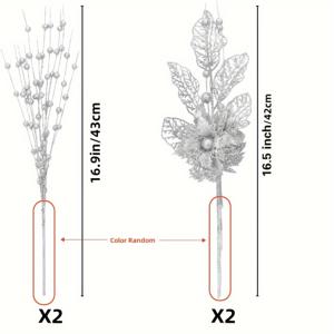 TEMU 4pcs, 실버 인공 글리터 베리 꽃 줄기 가지 나무 장식 선물 작은 꽃병 홈 웨딩 파티 장식