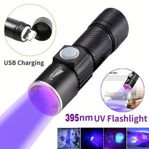 TEMU 1pc 미니 395nm UV 손전등, LED 자외선 토치, USB 충전식 자외선, 고양이 이끼 곰팡이 탐지 램프